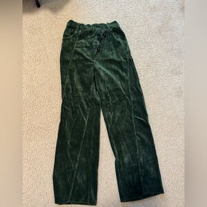 Dark Green Wide-Leg Corduroy Pants